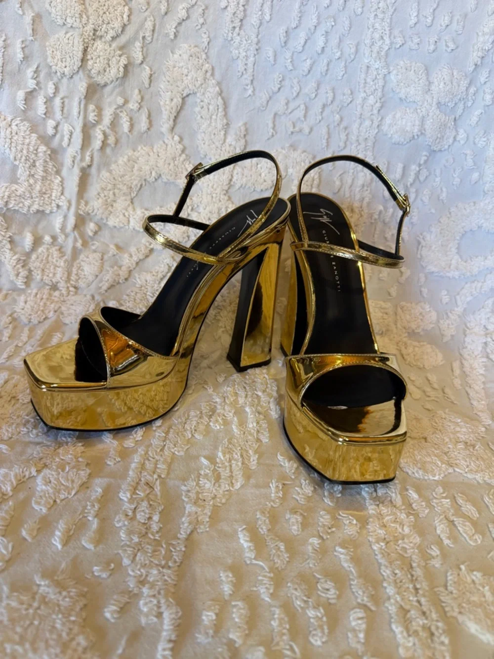 Giuseppe Zanotti Gold Mirror-Platform Open-Toe Sandals #598